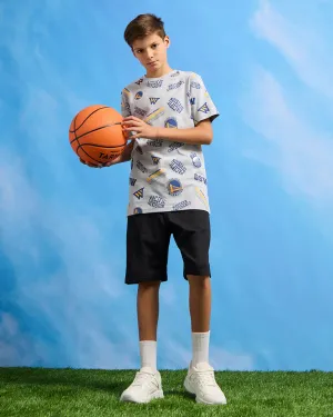 Senior Boys Grey Printed Over Size T-Shirt