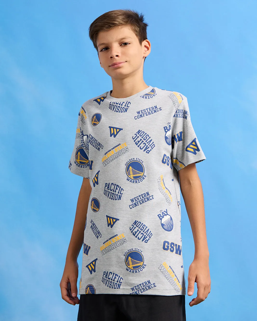Senior Boys Grey Printed Over Size T-Shirt