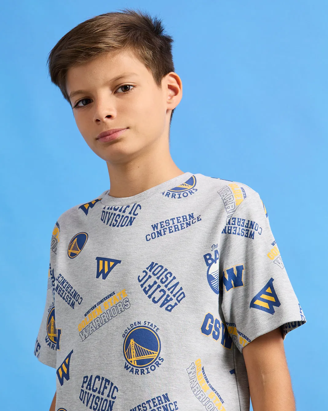 Senior Boys Grey Printed Over Size T-Shirt