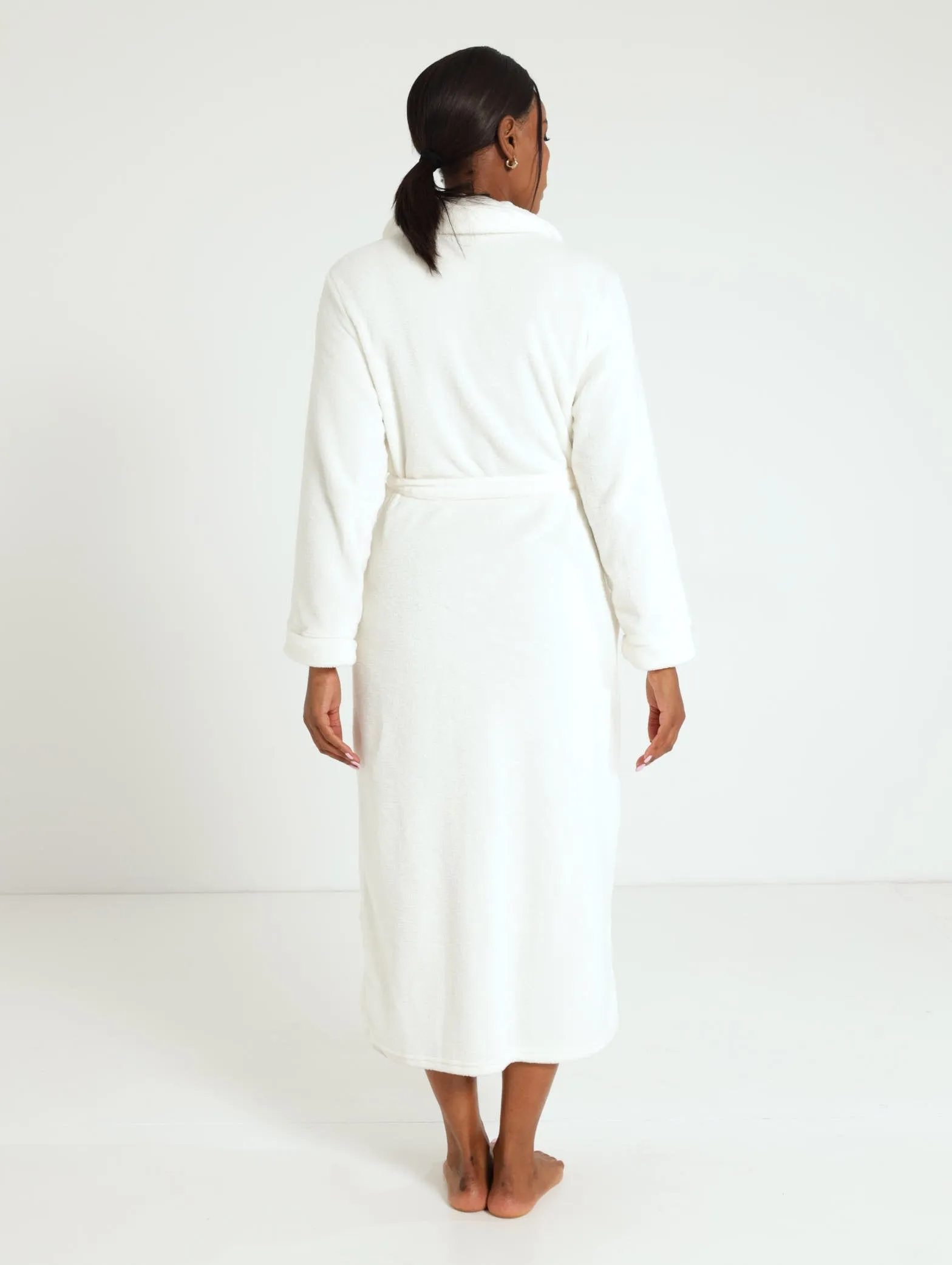 Shawl Collar Fleece Gown - Cream