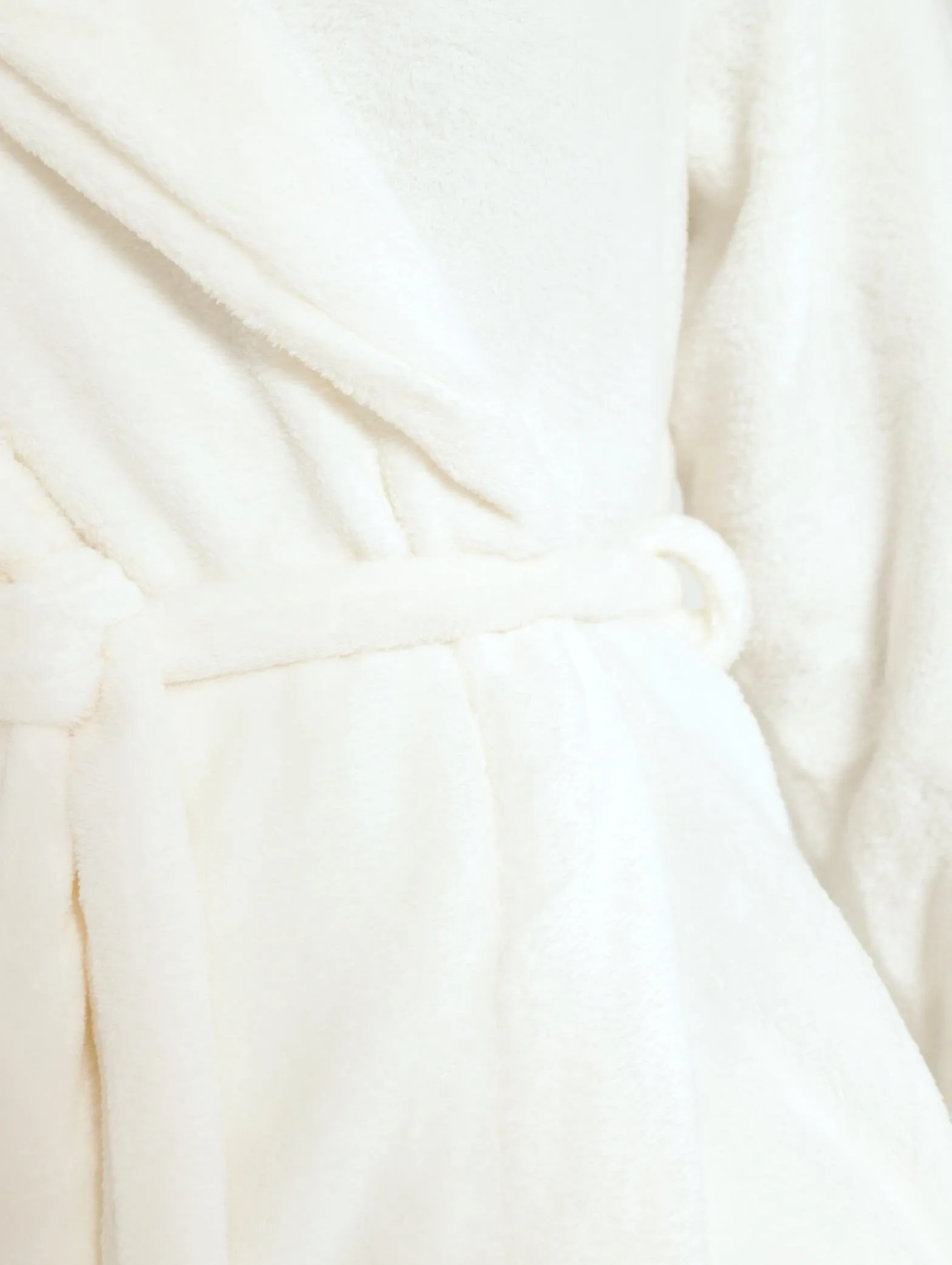 Shawl Collar Fleece Gown - Cream