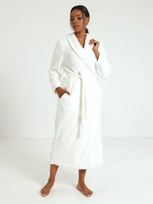 Shawl Collar Fleece Gown - Cream
