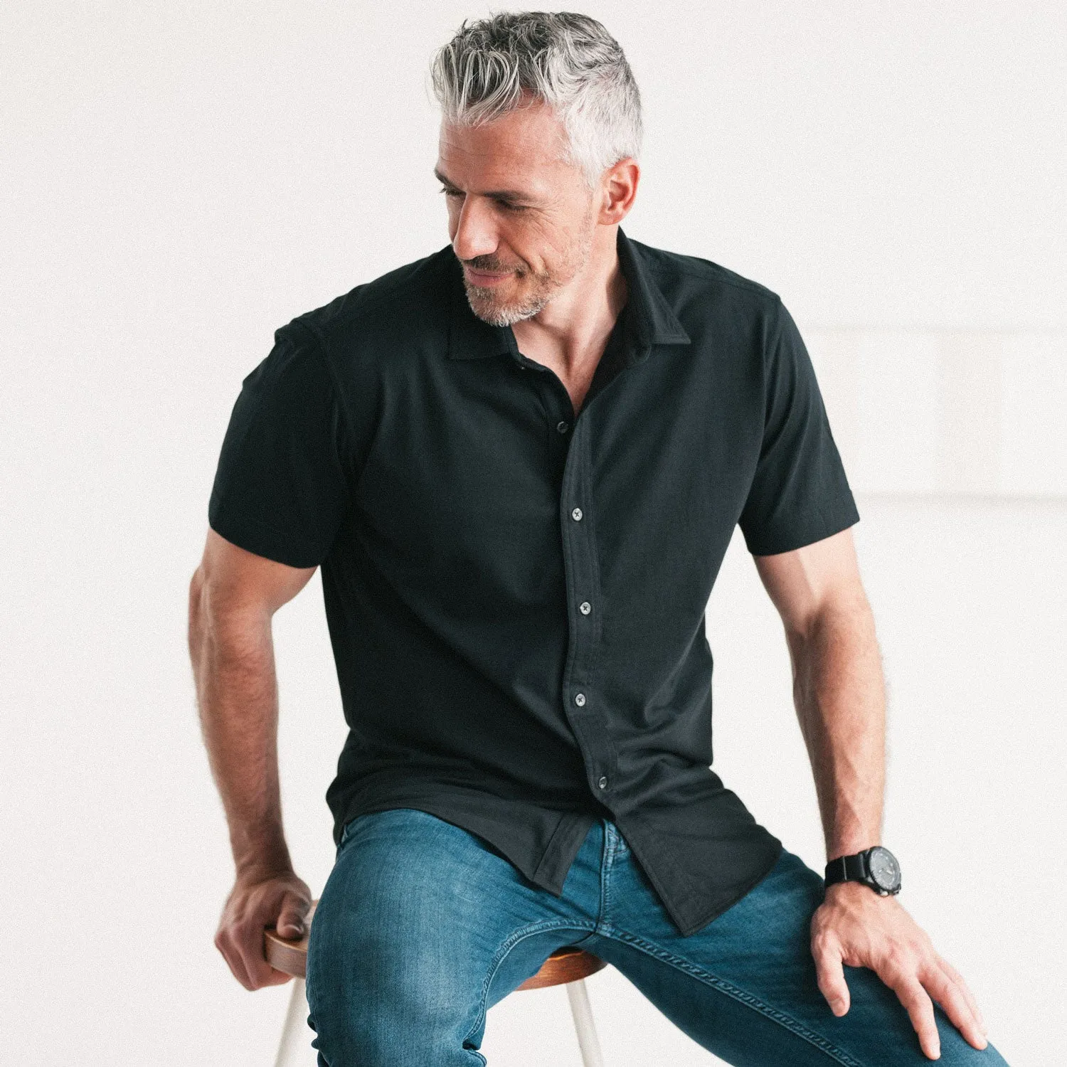 Short Sleeve T-Shirt Shirt - Jet Black Cotton Jersey
