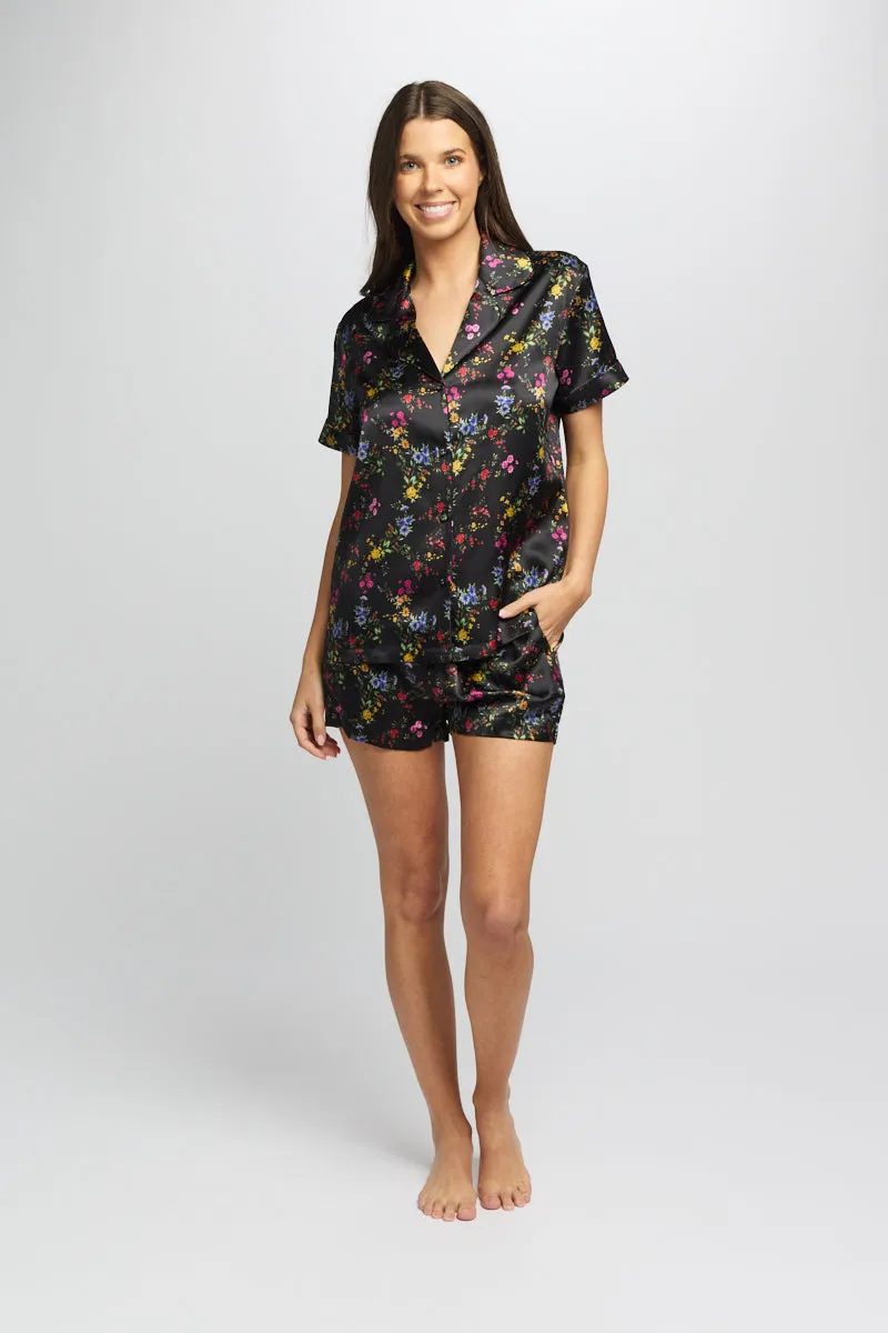 Silk Piped Pj Set - Midnight Garden