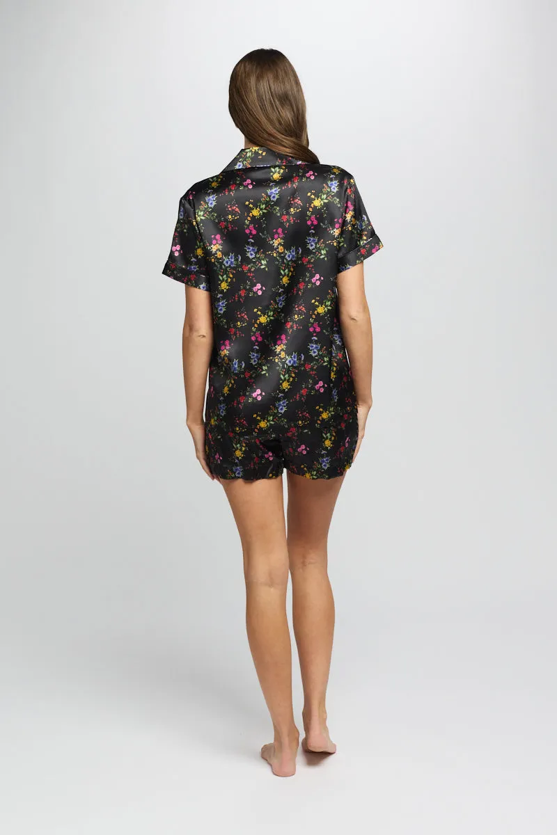 Silk Piped Pj Set - Midnight Garden