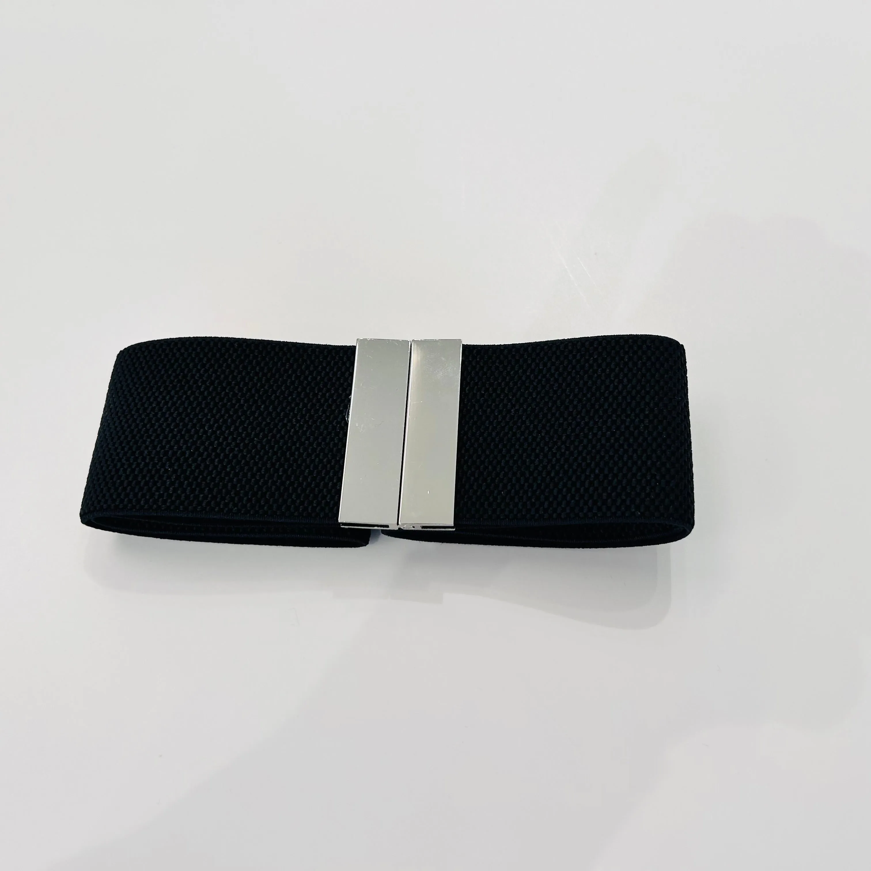 Silver Buckle Stretch Black Belt