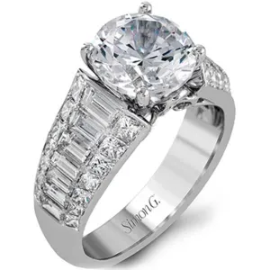 Simon G. Large Round Center Side Tapered Baguette Diamond Engagement Ring