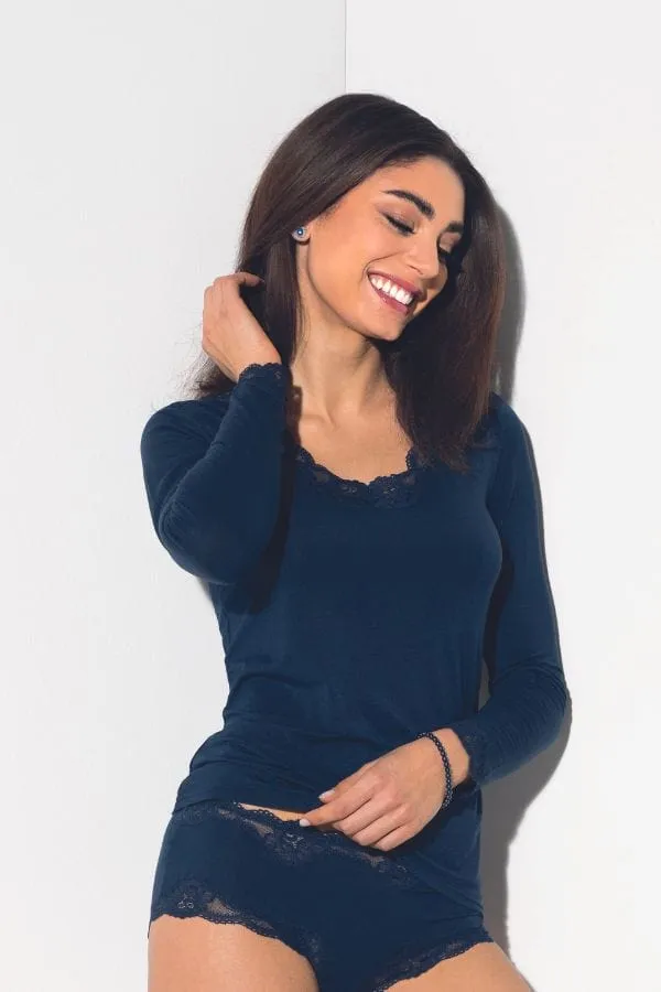 Simply Perfect Long-Sleeved Top - Navy Blue
