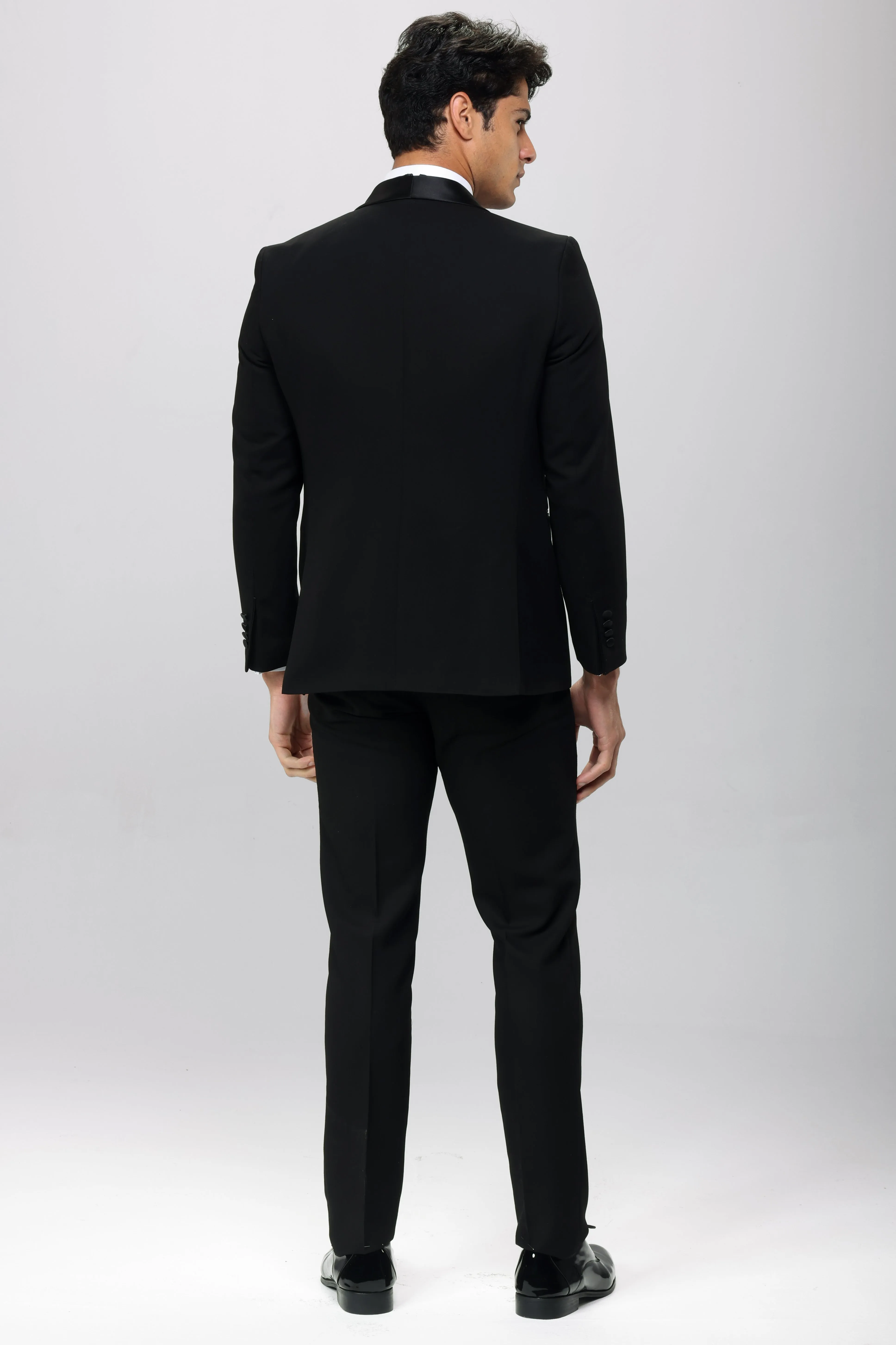 Slim Fit Black Wedding Suit -Satin Shawl Lapel-Turkish Made