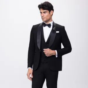 Slim Fit Black Wedding Suit -Satin Shawl Lapel-Turkish Made