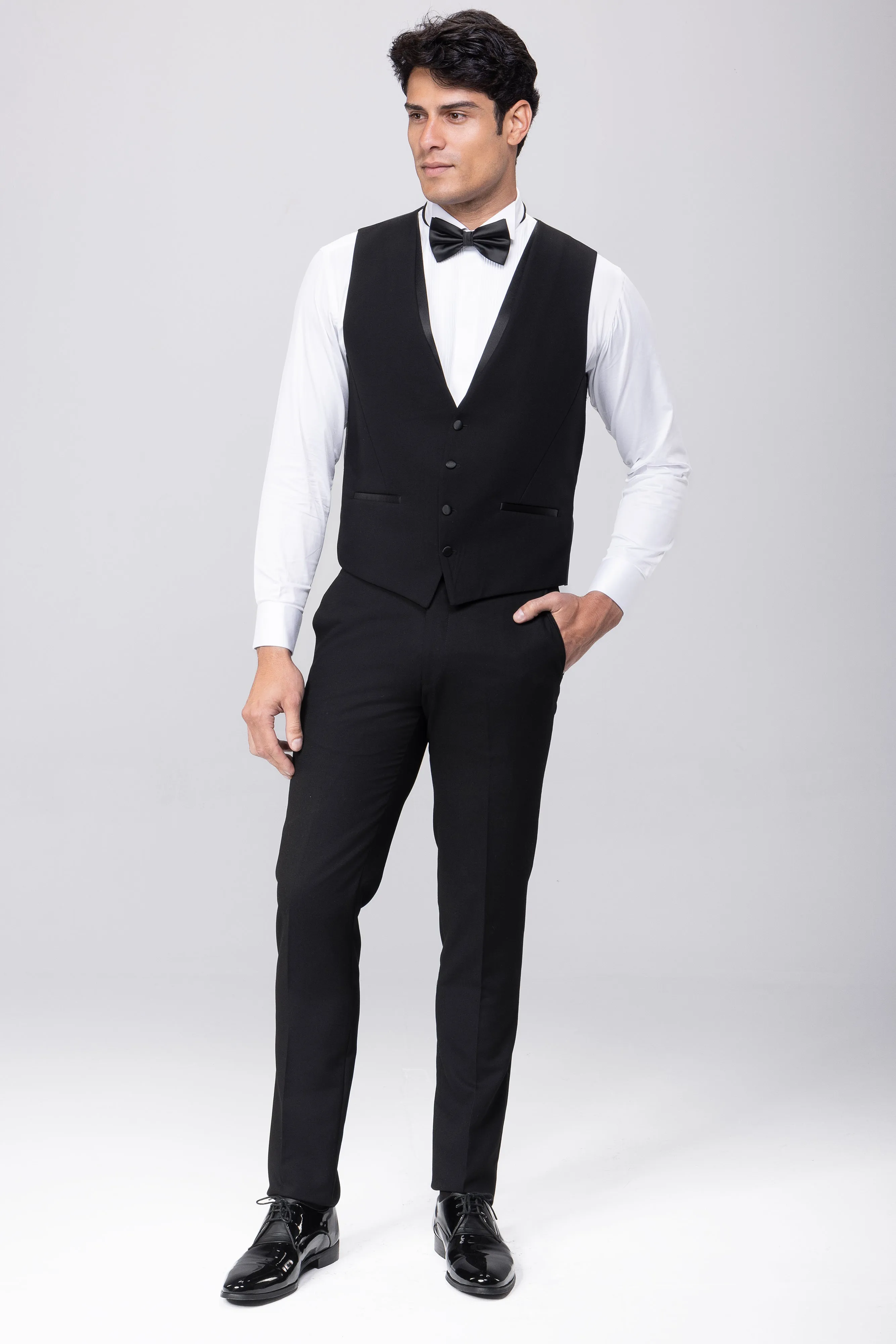 Slim Fit Black Wedding Suit -Satin Shawl Lapel-Turkish Made