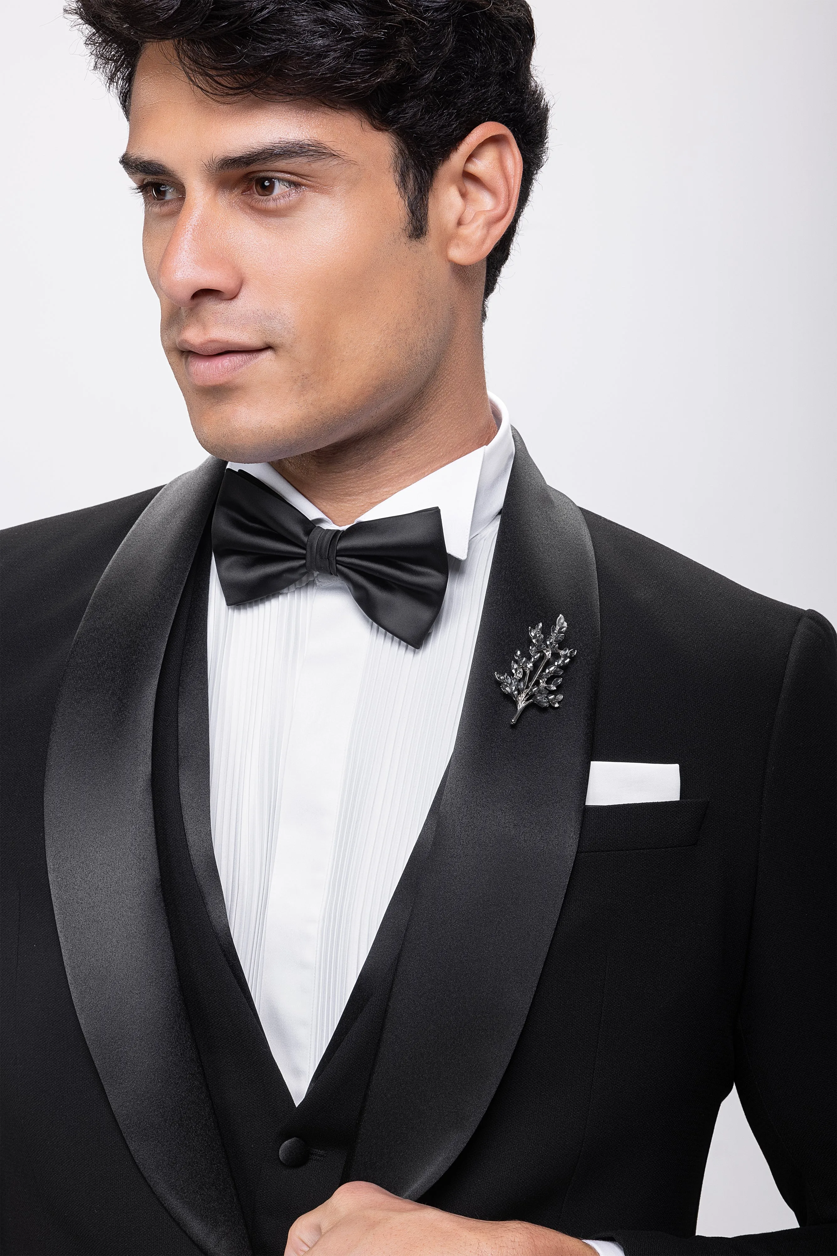 Slim Fit Black Wedding Suit -Satin Shawl Lapel-Turkish Made