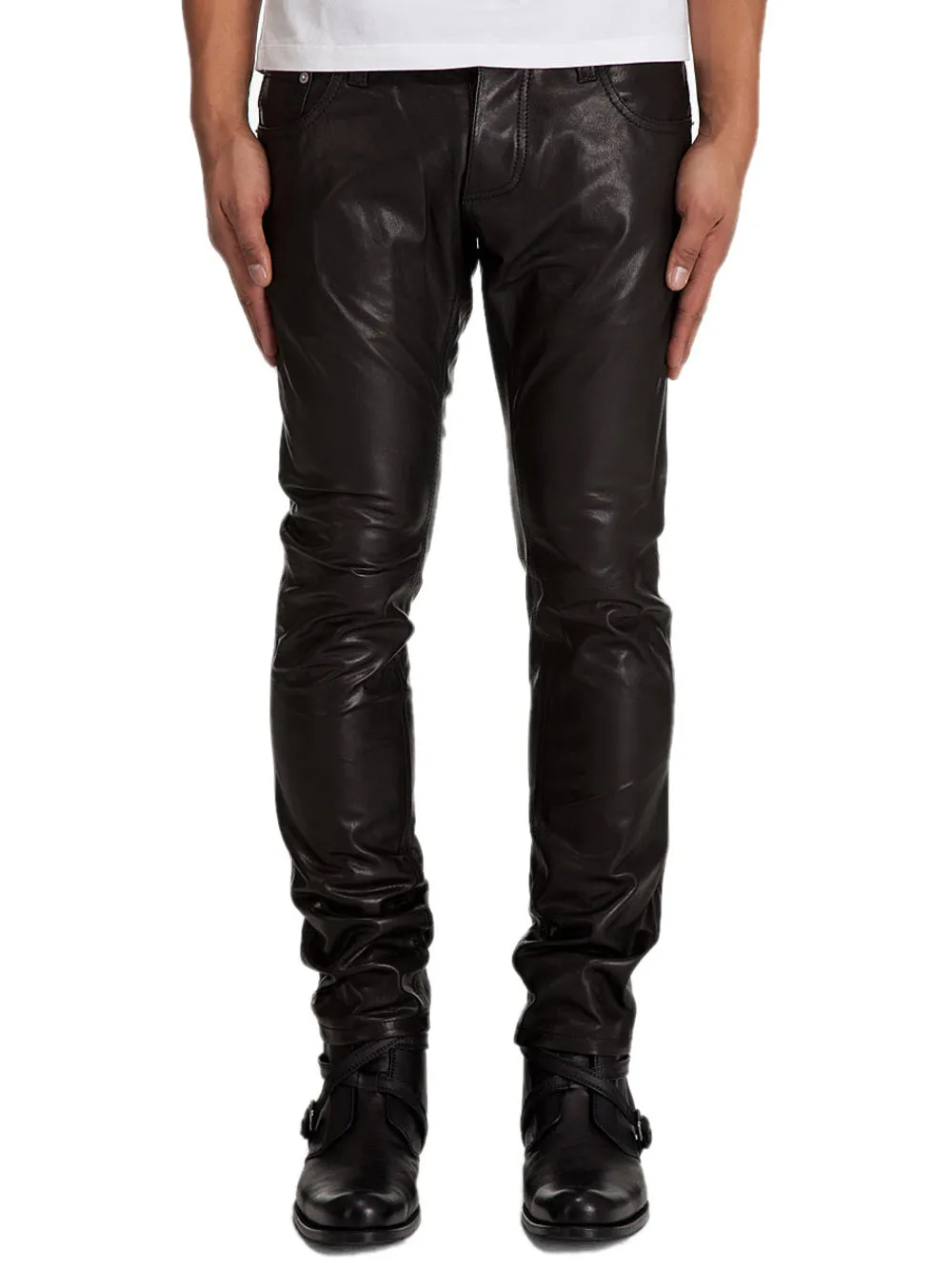 Slim Fit Tapered Genuine Leather Pants for Men