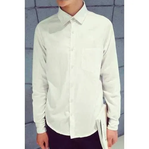Slimming Anchor Embroidered Turn-Down Collar Long Sleeve Men's White Shirt - White 2xl