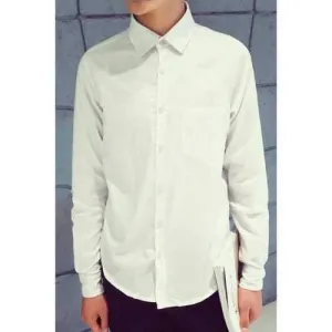 Slimming Anchor Embroidered Turn-Down Collar Long Sleeve Men's White Shirt - White 2xl