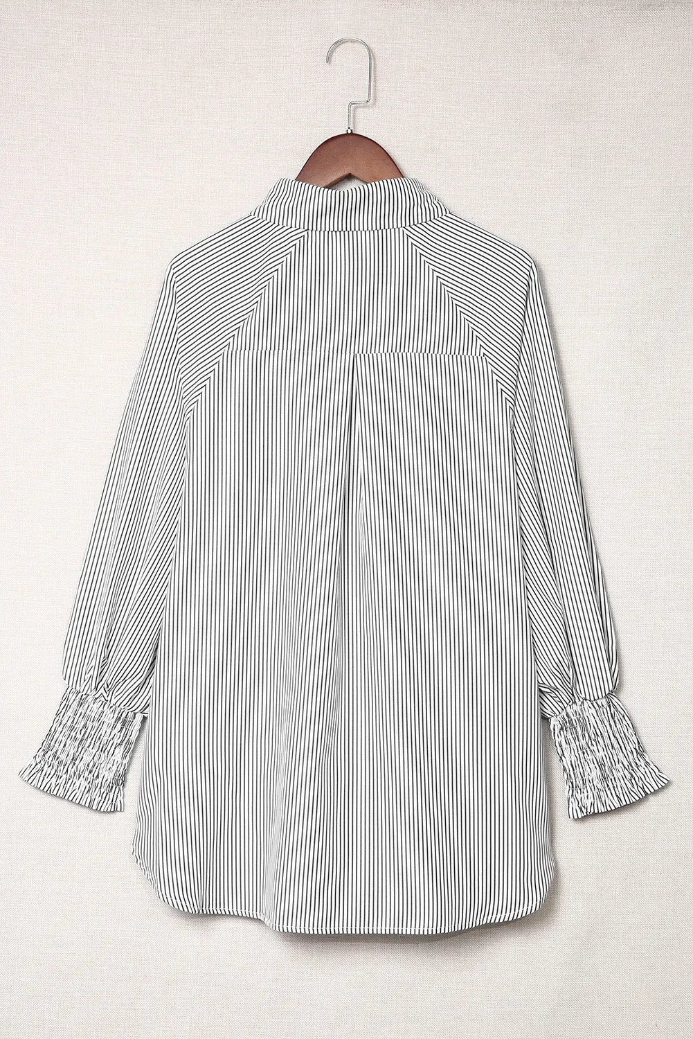 Smocked Cuffed Striped Boyfriend Shirt