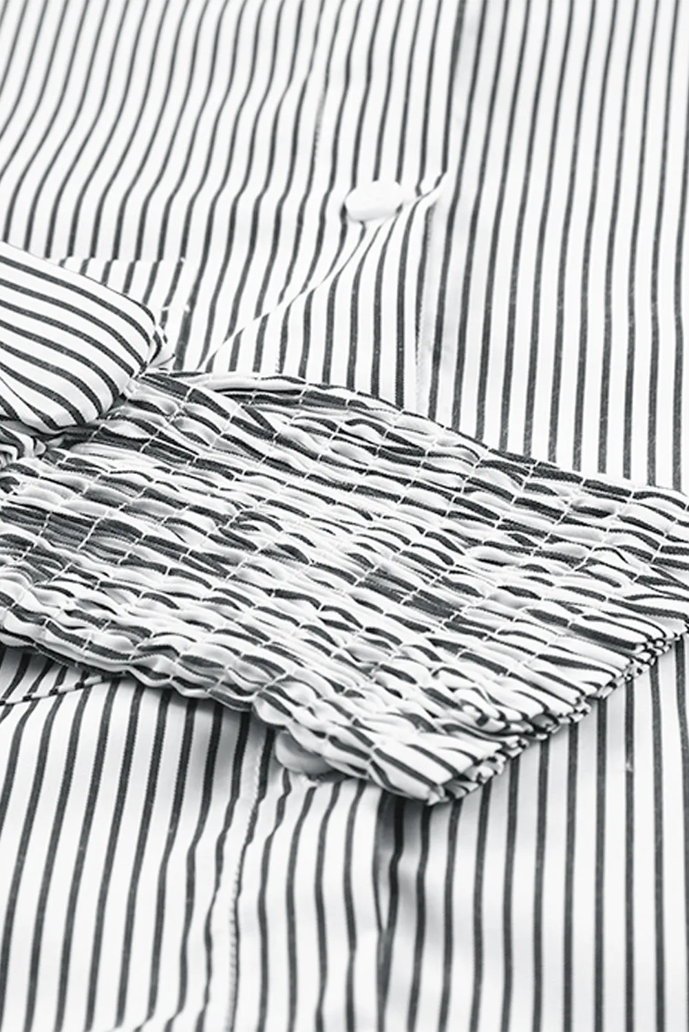 Smocked Cuffed Striped Boyfriend Shirt