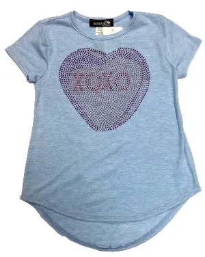 Sparkle by Stoopher Heart XOXO Blue Hi-Lo Hem Capsleeve Tee