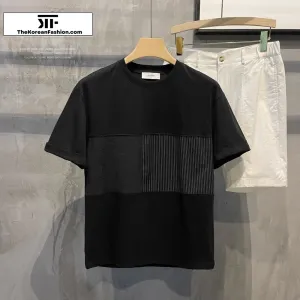 Splicing Striped Round Neck T-shirt