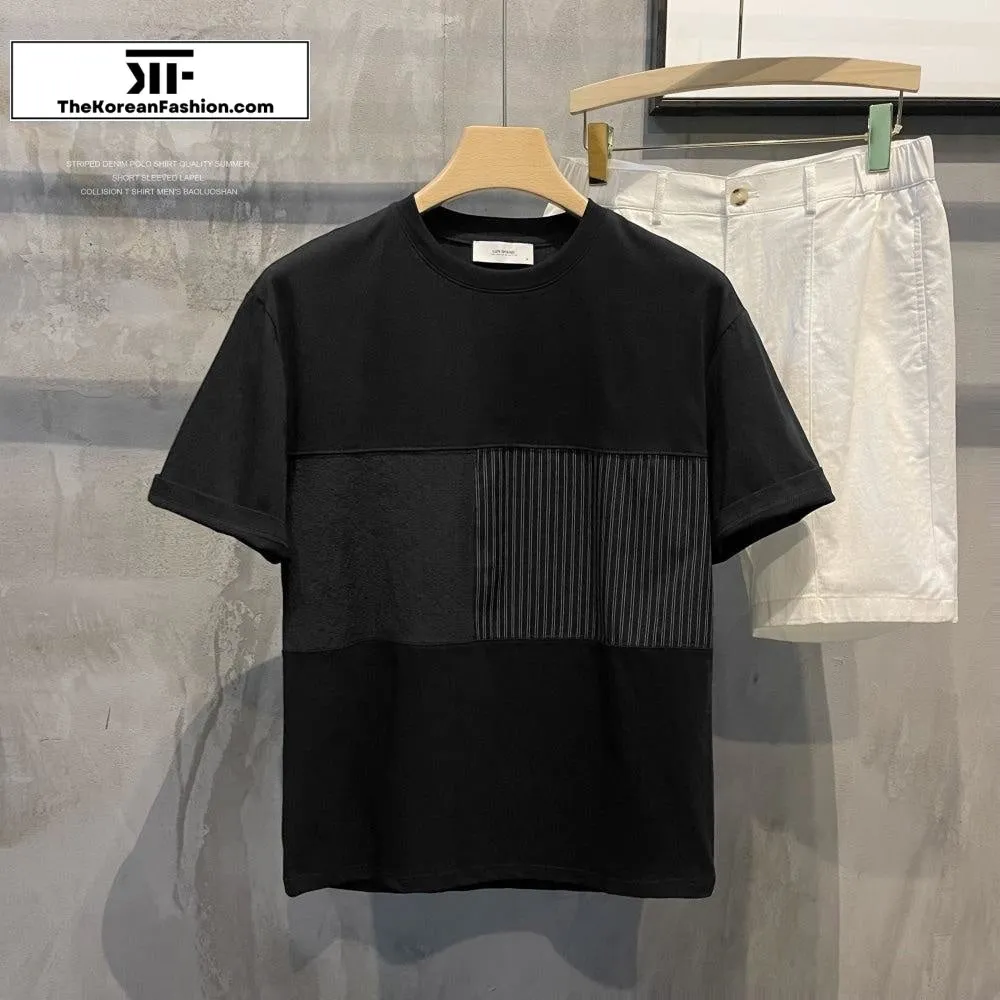 Splicing Striped Round Neck T-shirt