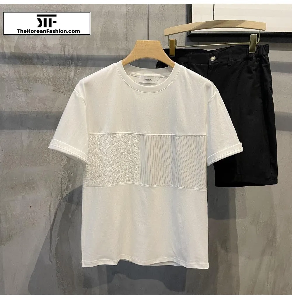 Splicing Striped Round Neck T-shirt