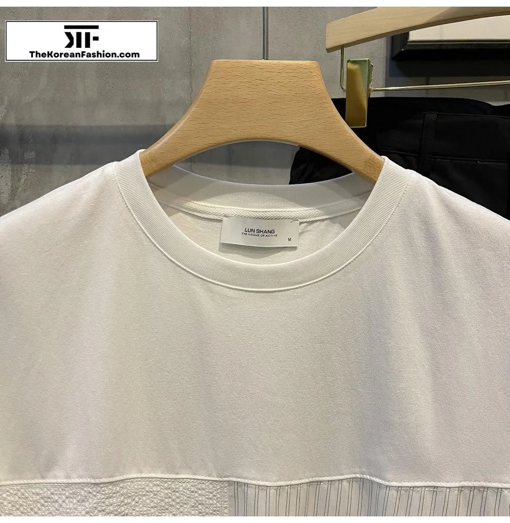 Splicing Striped Round Neck T-shirt