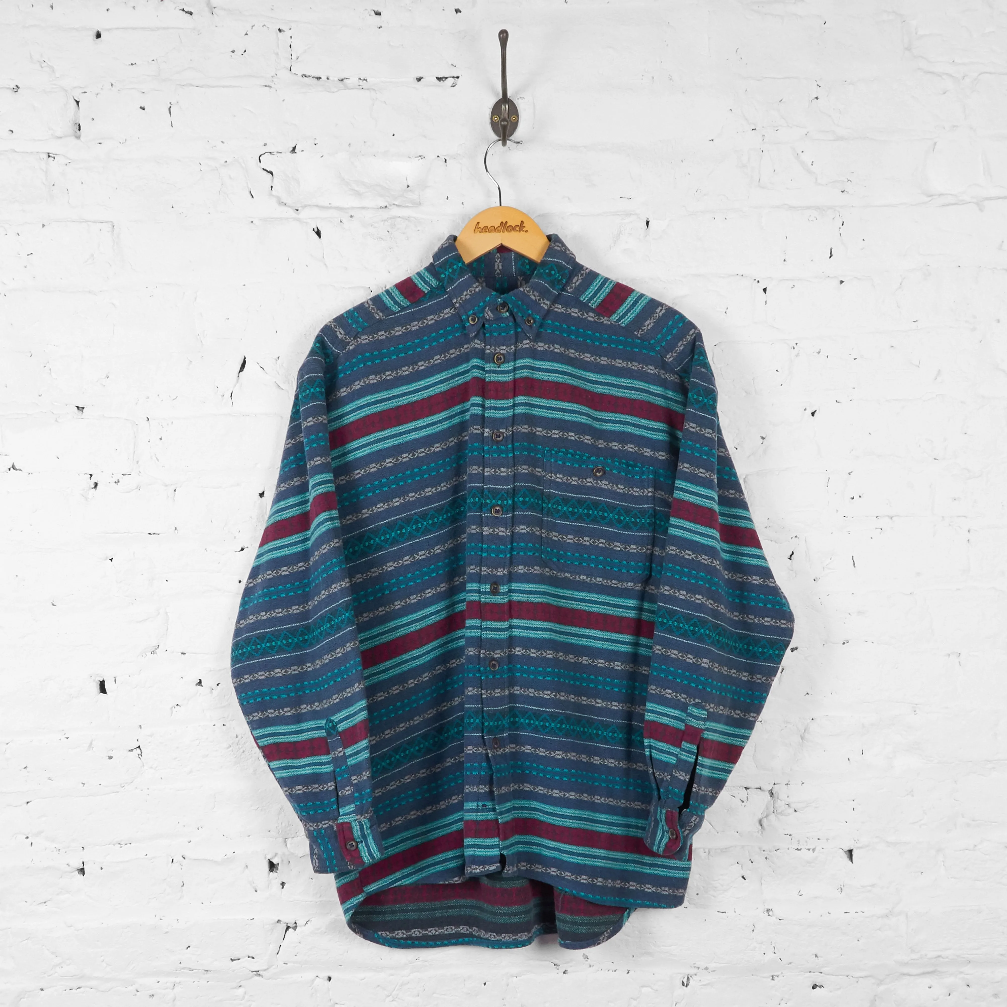 Striped 90s Flannel Shirt - Blue - M