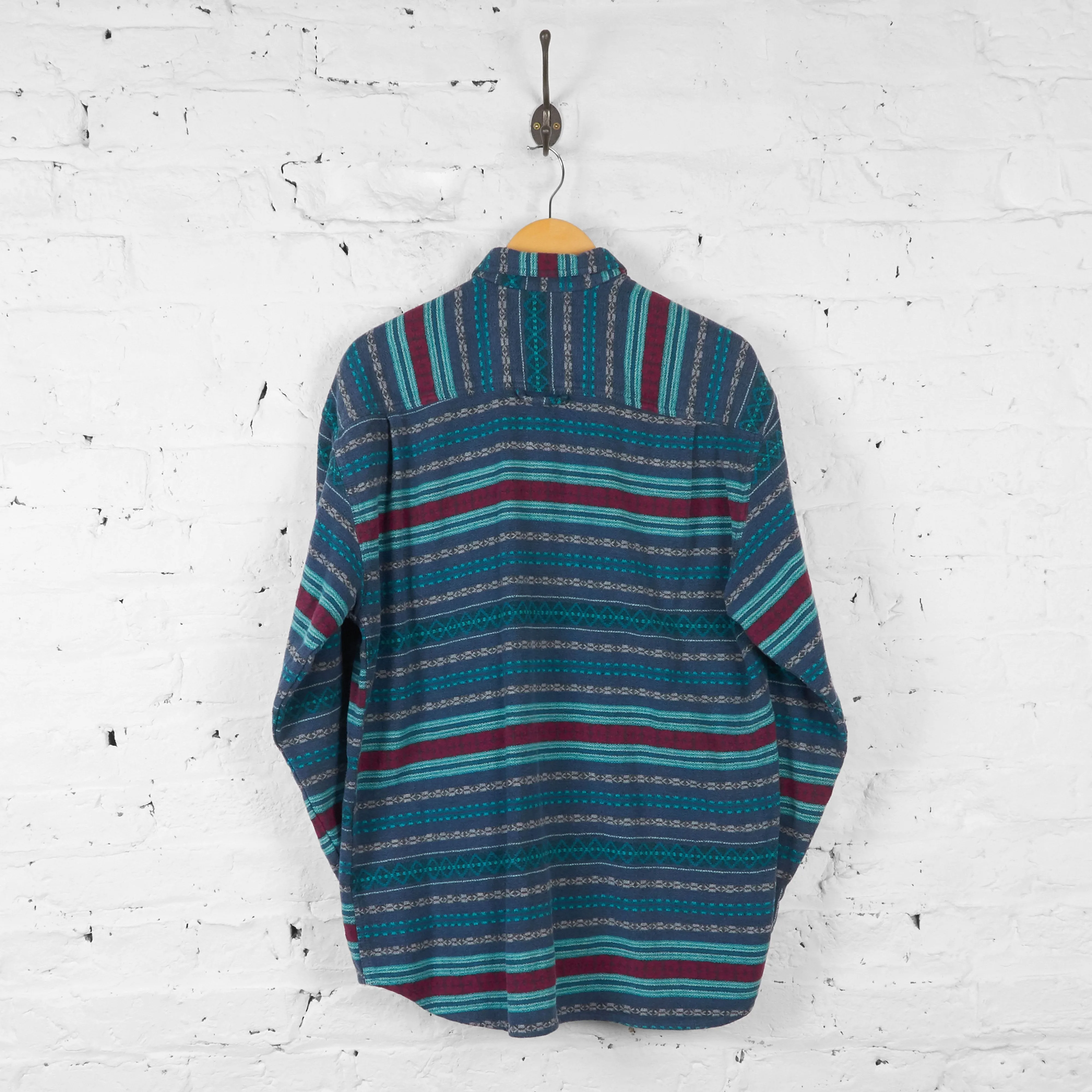 Striped 90s Flannel Shirt - Blue - M
