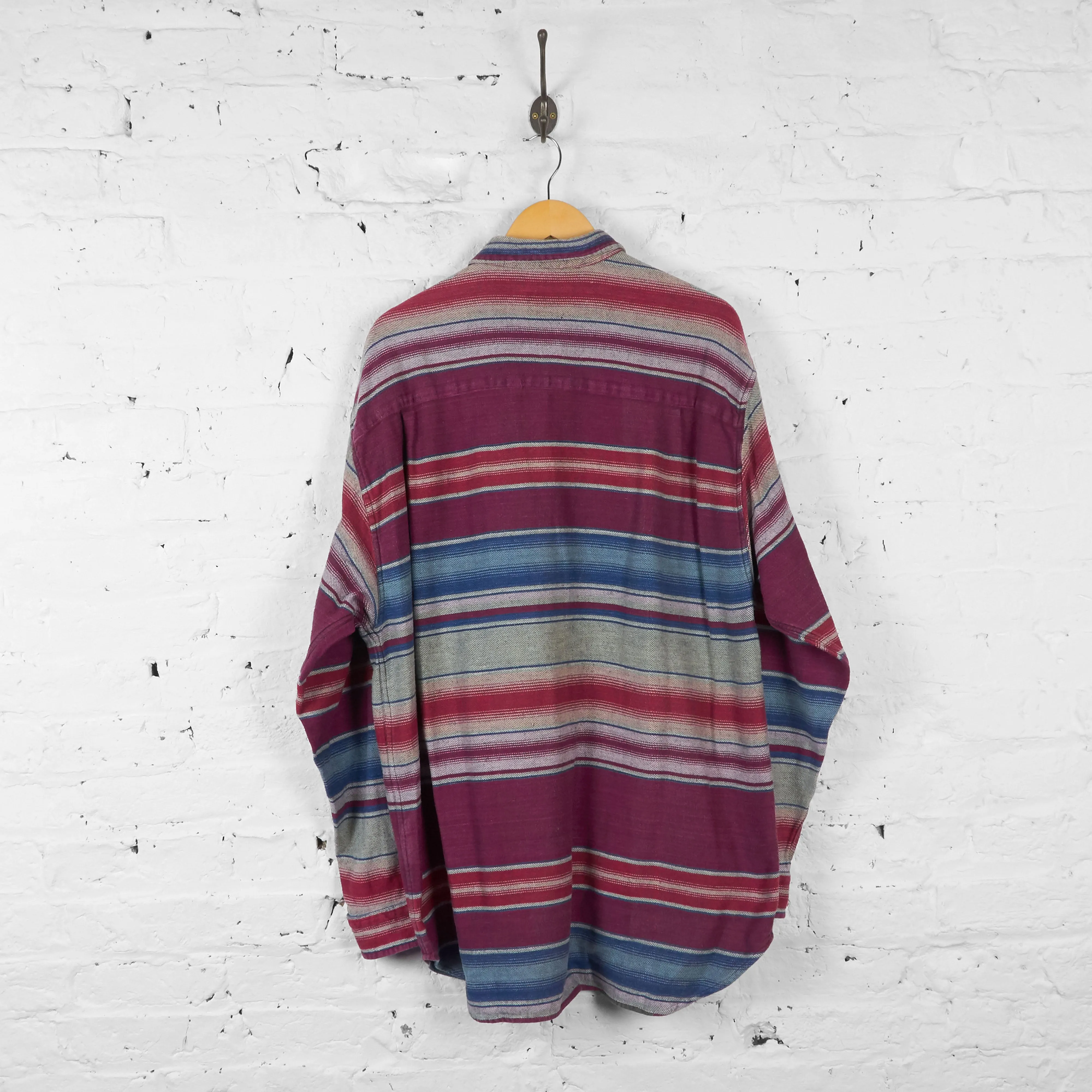 Striped 90s Flannel Shirt - Red/Grey - XL