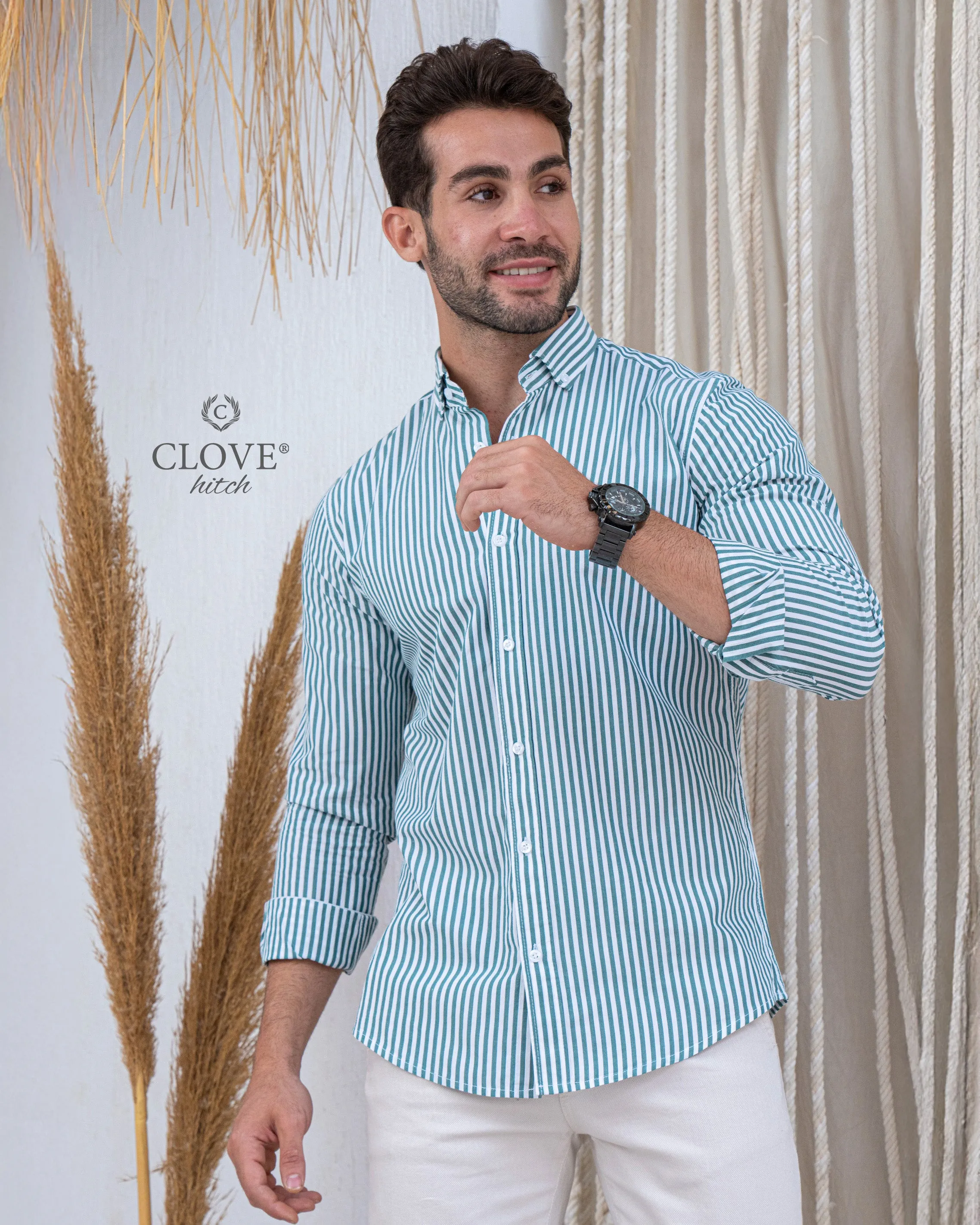 Striped Basic Shirt - Oil Green