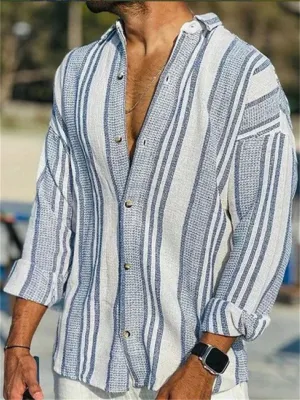 Striped Leisure Long Sleeve Shirts for Men