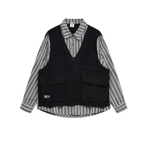 Striped Patchwork Vest Shirt