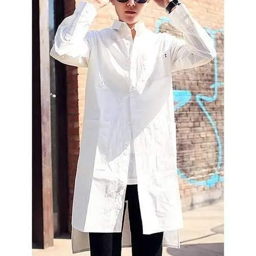 Stylish Shirt Collar Slimming Multi-Pocket Ribbon Design Long Sleeve Polyester Shirt For Men - White L