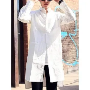 Stylish Shirt Collar Slimming Multi-Pocket Ribbon Design Long Sleeve Polyester Shirt For Men - White L