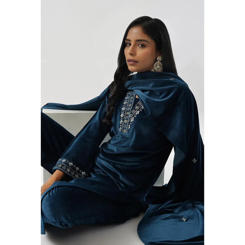 TAHILIYA Women Navy Blue Kurta with Pant and Dupatta (Set of 3)