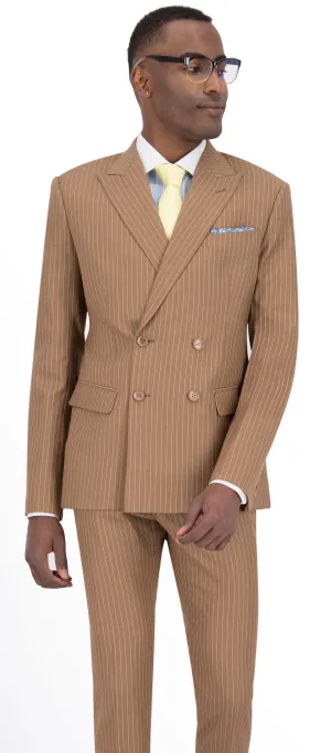 Tan Brown Stripe Regular Double Breast Suit