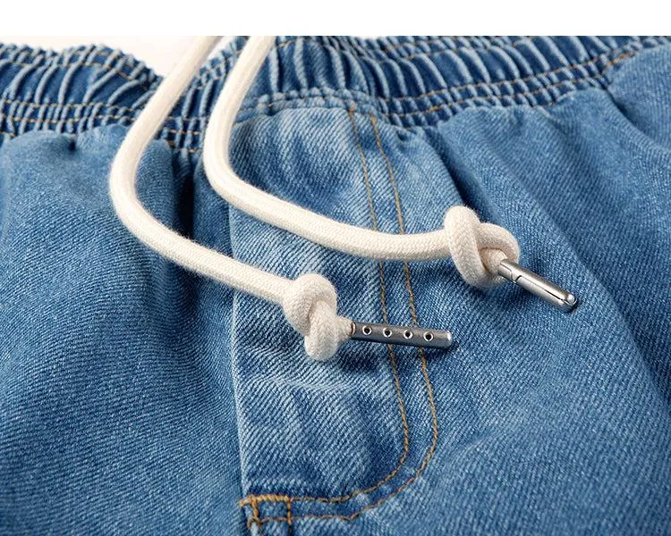 Tapered Drawstring Elastic Waist Jeans