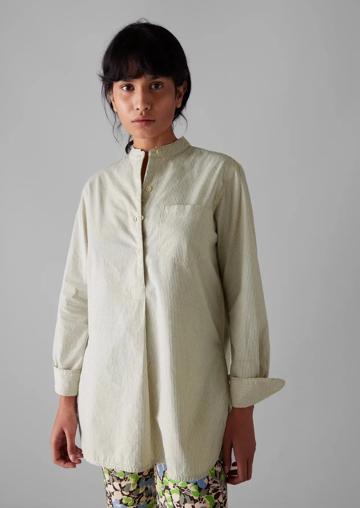 Taro Stripe Cotton Poplin Shirt, Unwashed Blue
