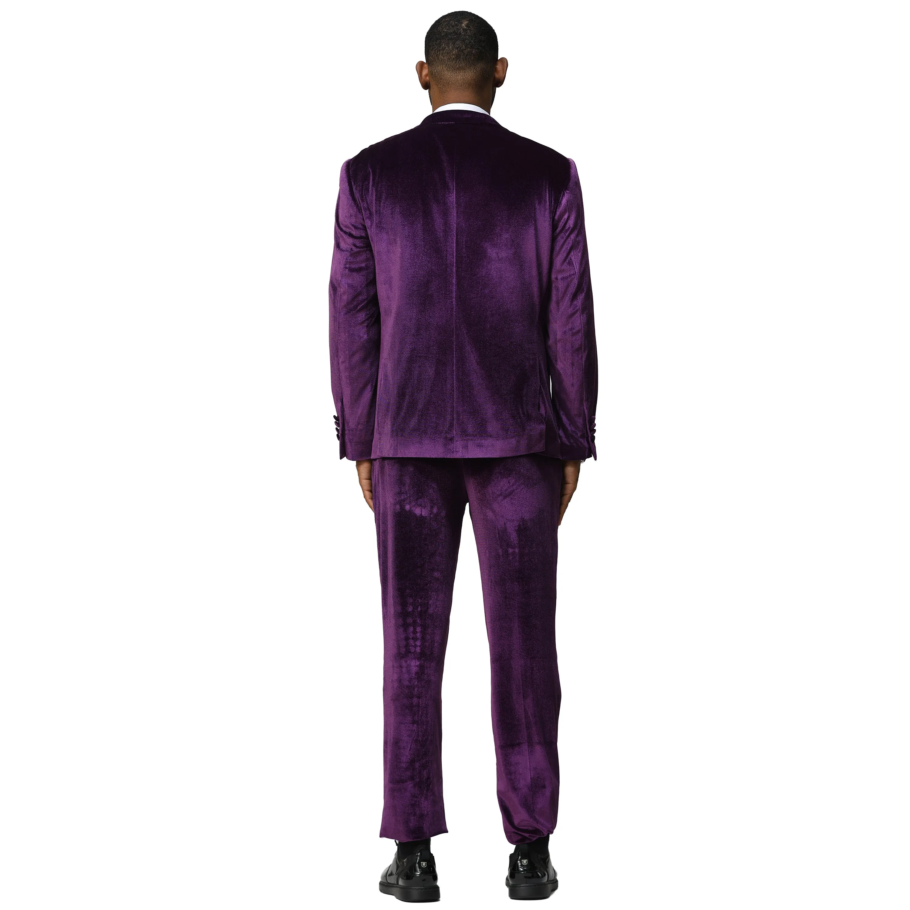 Tazzio Mens Velvet Skinny Fit Suit,Peak Lapel