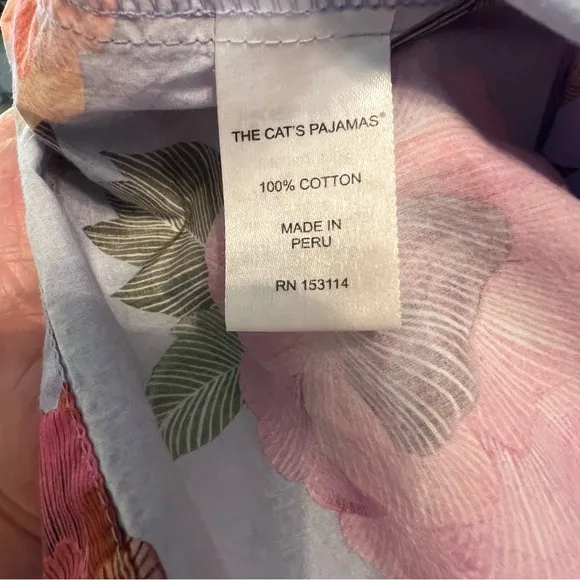 THE CAT'S PAJAMAS MARI LUXE PIMA LONG SLEEVE PAJAMA 2 PC SET BLUE PINK FLORAL M