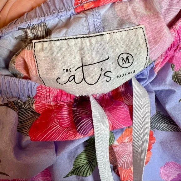 THE CAT'S PAJAMAS MARI LUXE PIMA LONG SLEEVE PAJAMA 2 PC SET BLUE PINK FLORAL M
