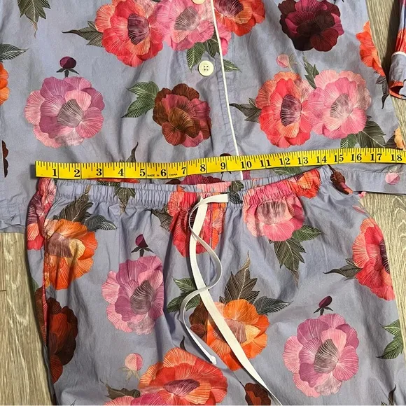 THE CAT'S PAJAMAS MARI LUXE PIMA LONG SLEEVE PAJAMA 2 PC SET BLUE PINK FLORAL M