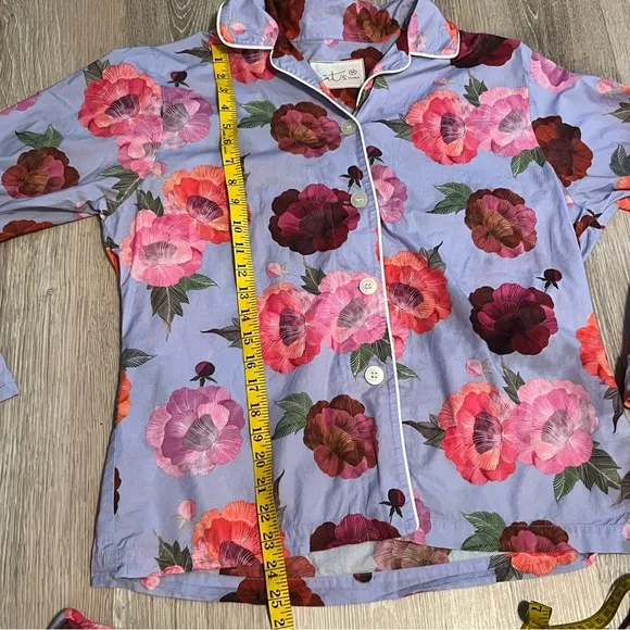 THE CAT'S PAJAMAS MARI LUXE PIMA LONG SLEEVE PAJAMA 2 PC SET BLUE PINK FLORAL M