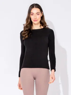 THERMAL FLEECE LONG SLEEVE TOP, BLACK