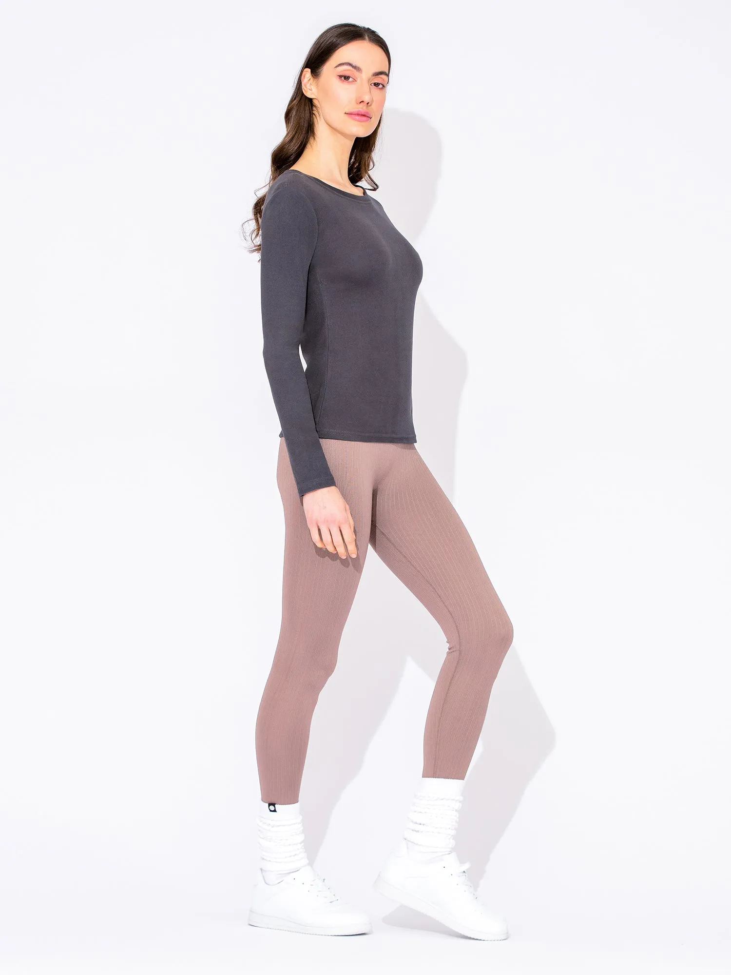 THERMAL FLEECE LONG SLEEVE TOP, DARK GREY