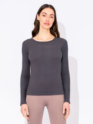THERMAL FLEECE LONG SLEEVE TOP, DARK GREY