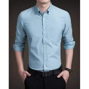 Trendy Shirt Collar One Pocket Solid Color Slimming Long Sleeve Cotton Blend Shirt For Men - Light Green 5xl