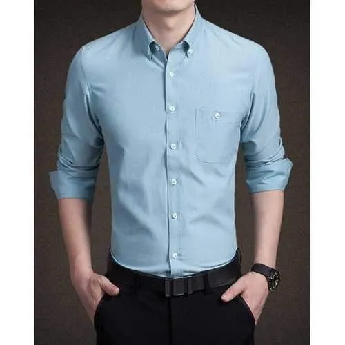Trendy Shirt Collar One Pocket Solid Color Slimming Long Sleeve Cotton Blend Shirt For Men - Light Green 5xl