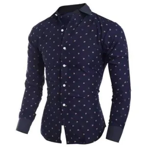 Turn-Down Collar Tiny Floral Print Long Sleeve Shirt For Men - Cadetblue L