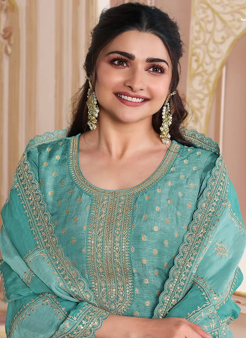 Turquoise Embroidered Pakistani Pant Suit
